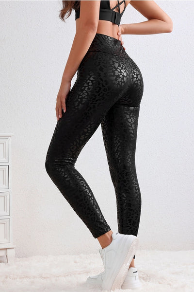 Metallic Black Leather Leggings