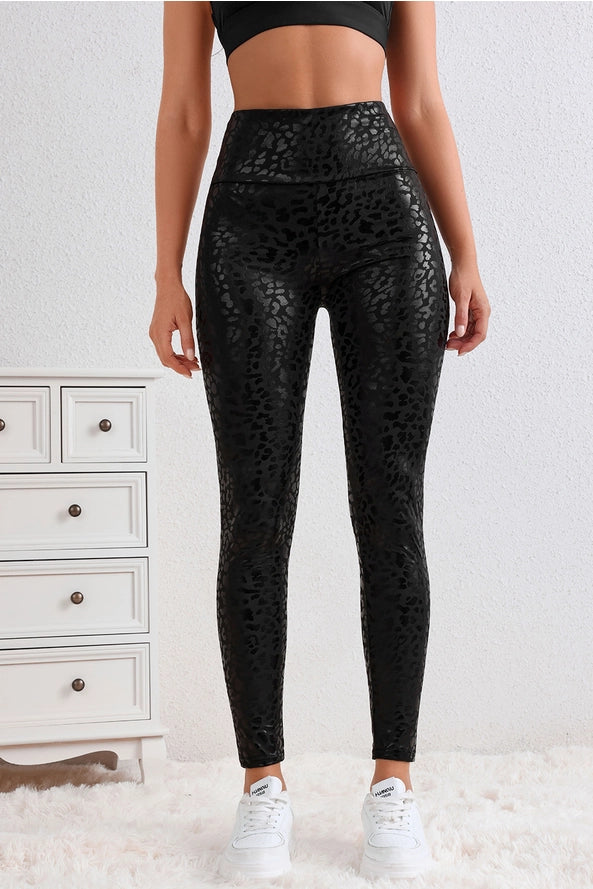 Metallic Black Leather Leggings